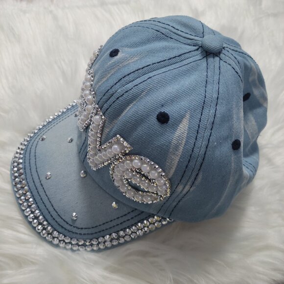 Bling LOVE Denim Baseball Cap - Picture 2 of 7